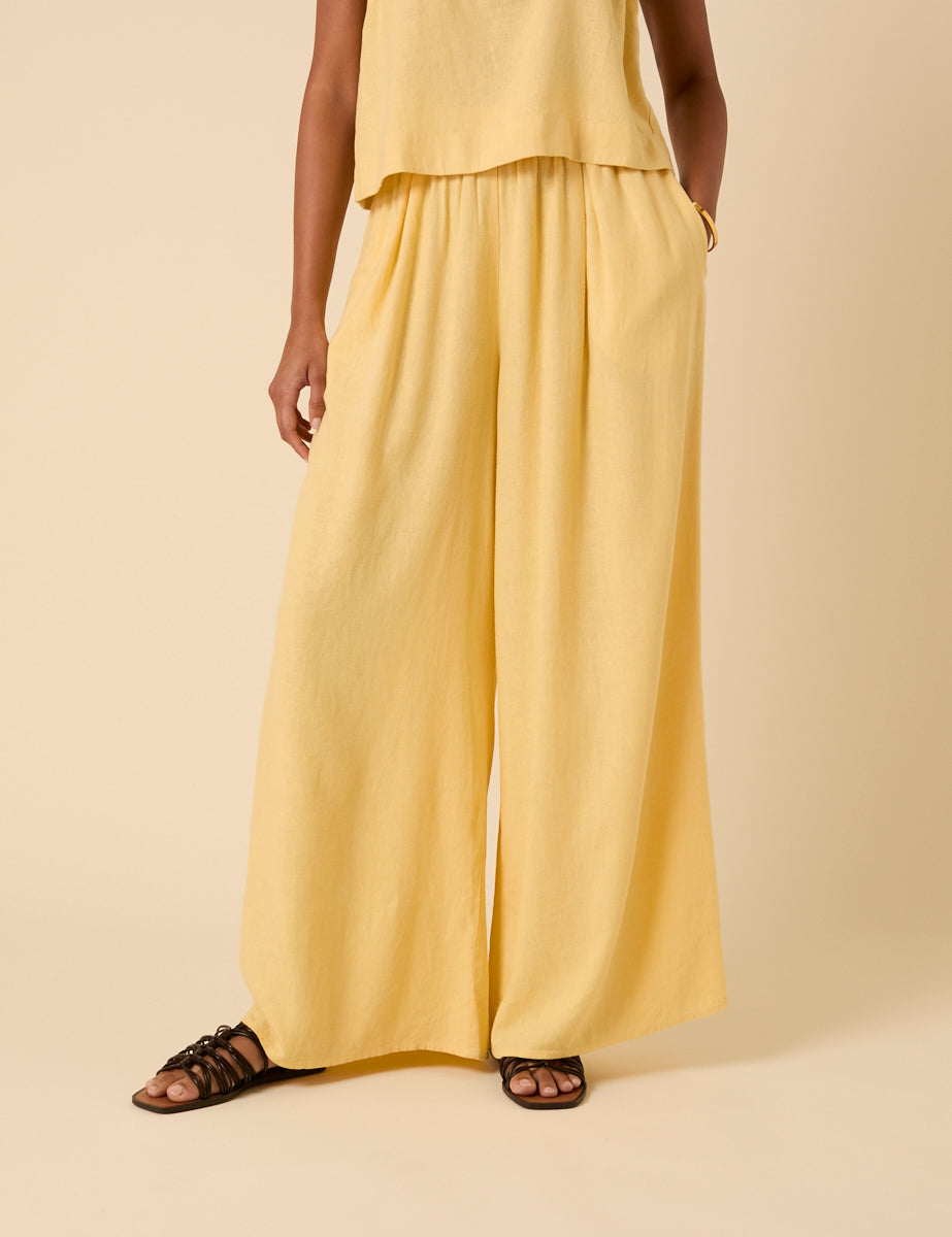 Butter Yellow Linen-blend Shona Trousers